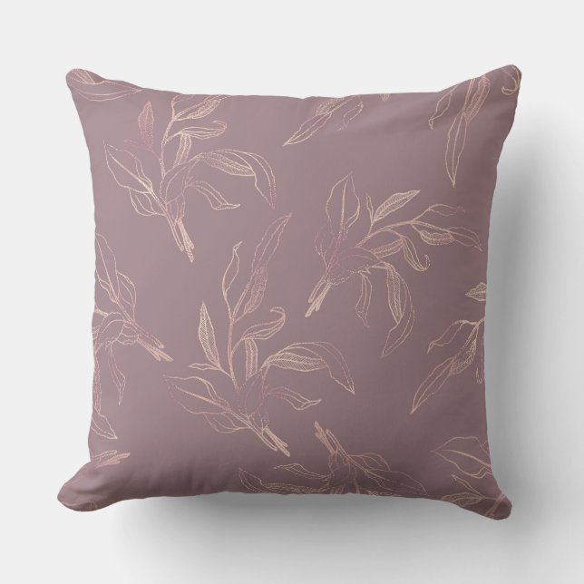  Mauve/Taupe Elegant Luxury Floral Pillow Kussen (Voorkant)