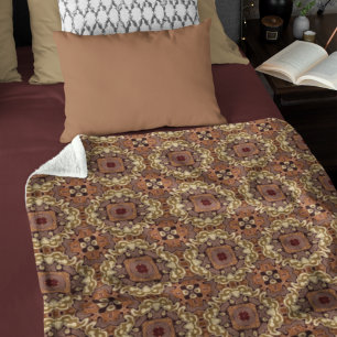 Mauve Taupe Ochre Tan Brown Bohemian Bali Art Fleece Deken
