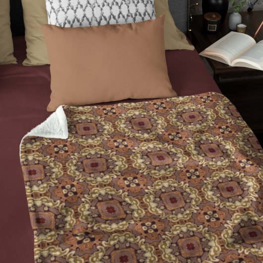 Mauve Taupe Ochre Tan Brown Bohemian Bali Art Fleece Deken