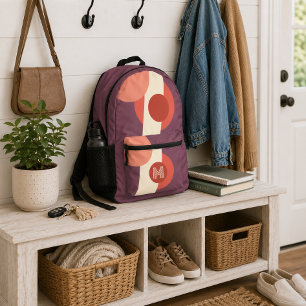 Mauve Taupe Perzik Oranje Koraal Rood Retro Vormen Bedrukte Rugzak