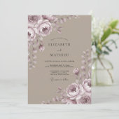 Mauve Taupe Pioen Huwelijk Kaart (Staand voorkant)