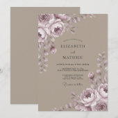 Mauve Taupe Pioen Huwelijk Kaart (Voorkant / Achterkant)