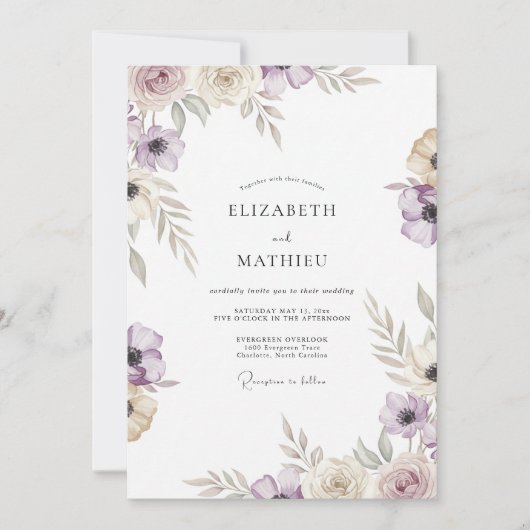 Mauve Taupe Ranunculus Eucalyptus Bruiloft Kaart (Voorkant)