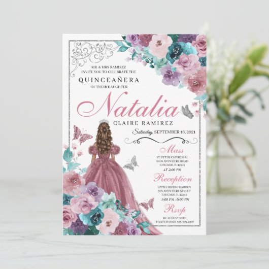 Mauve & Teal Oceaan Zonsondergang Prinses Quincean Kaart (Staand voorkant)