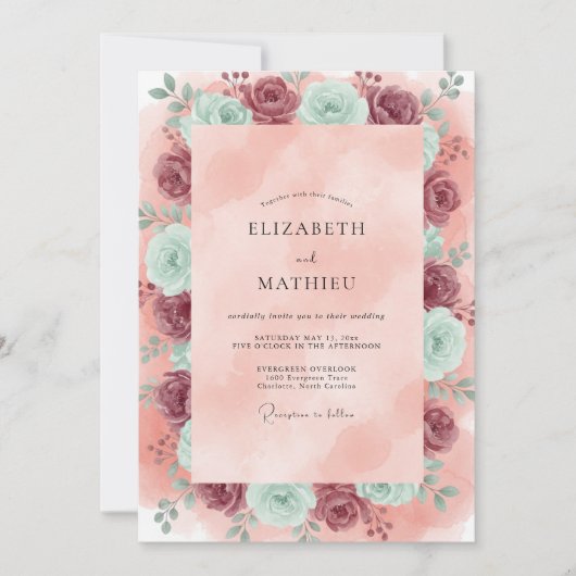 Mauve Teal Ranunculus Eucalyptus Bruiloft Kaart (Voorkant)