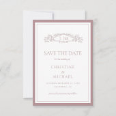 Mauve & Teracotta botanische kam monogram bruiloft Save The Date (Voorkant)