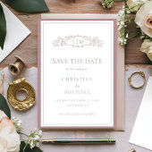 Mauve & Teracotta botanische kam monogram bruiloft Save The Date