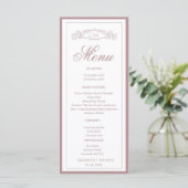 Mauve Terracotta botanische wapen monogram bruilof Menu (Staand voorkant)