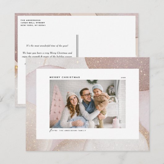 Mauve Tones en Glitter Accents Foto Kerstmis Feestdagenkaart (Voorkant / Achterkant)