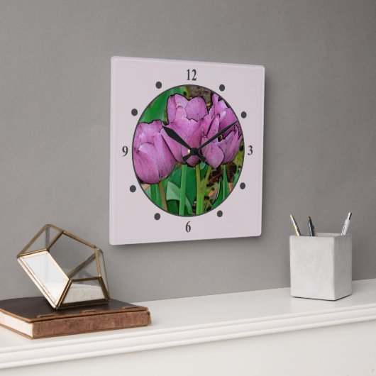 "MAUVE TULPEN" VIERKANTE KLOK (Kantoor)