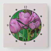 "MAUVE TULPEN" VIERKANTE KLOK (Voorkant)