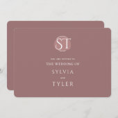 Mauve Typografie Crest Monogram Bruiloft Kaart (Voorkant / Achterkant)