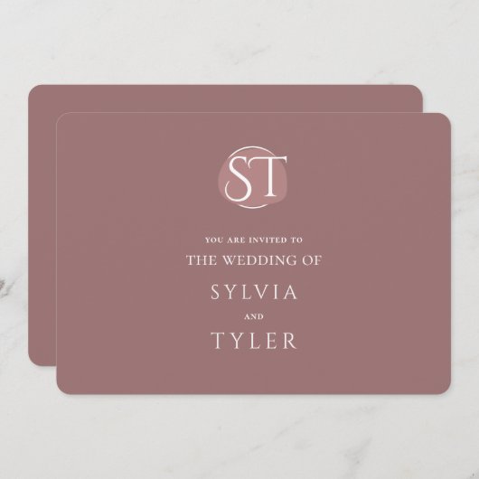 Mauve Typografie Crest Monogram Bruiloft Kaart (Voorkant / Achterkant)