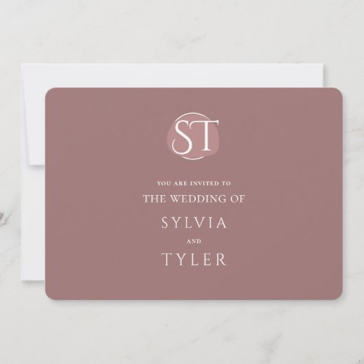 Mauve Typografie Crest Monogram Bruiloft Kaart (Voorkant)