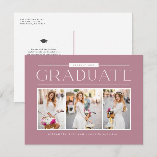 Mauve Typografie Fotocollage Afstuderen Briefkaart (Voorkant / Achterkant)