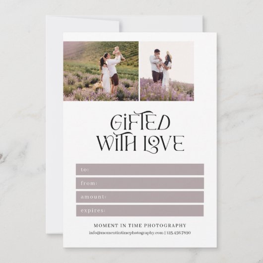 Mauve Typografie Fotografie Cadeaubon (Achterkant)