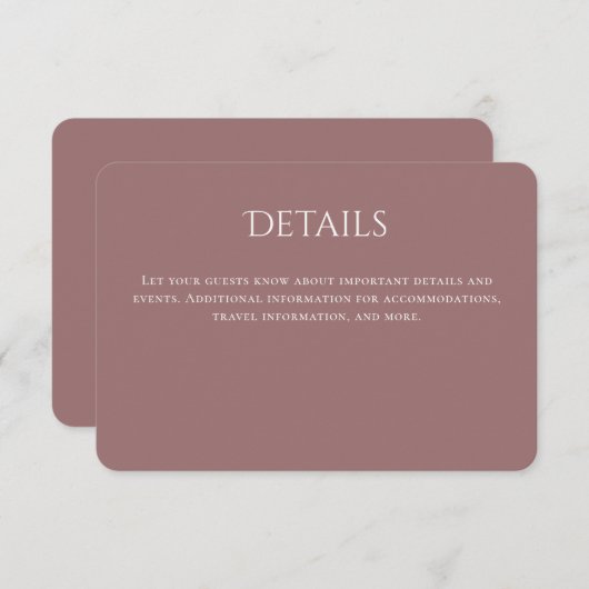 Mauve Typografie Gebogen bruiloft Details Informatiekaartje (Voorkant / Achterkant)