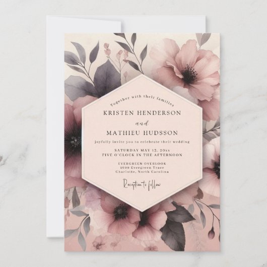 Mauve Umbral Bloom Wedding Kaart (Voorkant)