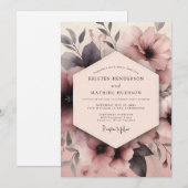Mauve Umbral Bloom Wedding Kaart (Voorkant / Achterkant)