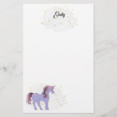 Mauve Unicorn en Gold Stars Briefpapier (Voorkant)