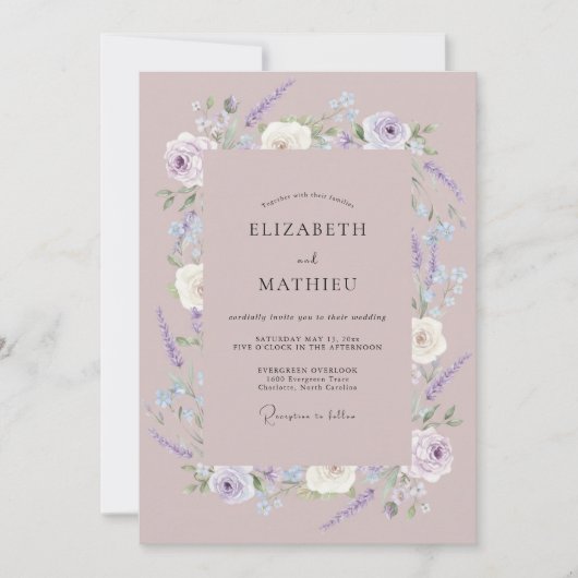 Mauve Verfijnd Lavendel Bruiloft Kaart (Voorkant)