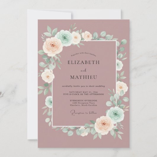 Mauve Verfijnd Lentewedding Kaart (Voorkant)