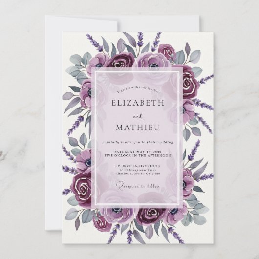 Mauve Verfijnd Lentewedding Kaart (Voorkant)