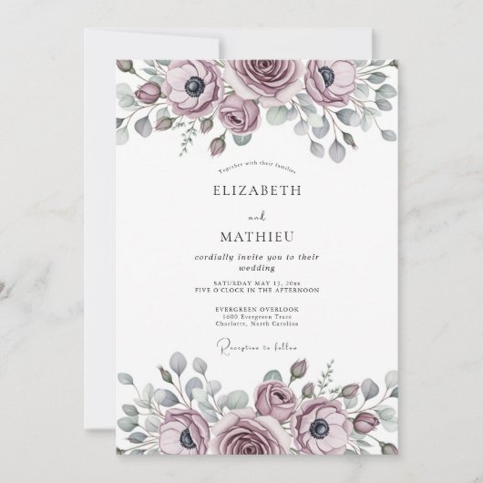 Mauve Verfijnde Romantische Bruiloft Kaart (Voorkant)