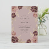 Mauve Vergulde Bloeiende Bruiloft Kaart (Staand voorkant)