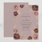 Mauve Vergulde Bloeiende Bruiloft Kaart (Voorkant / Achterkant)