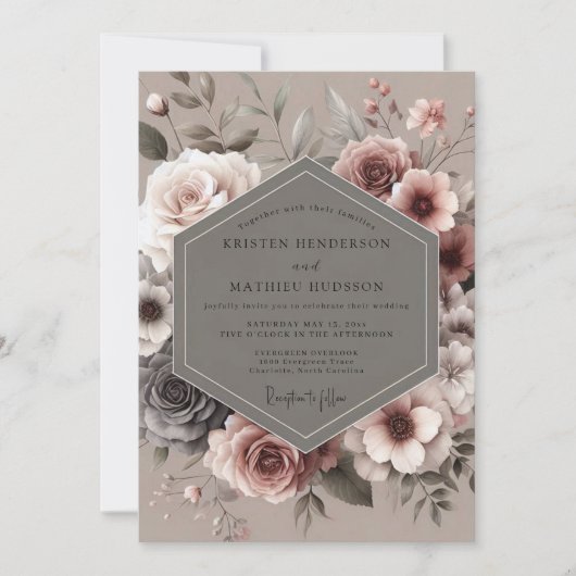 Mauve Vintage Bloom Bruiloft Kaart (Voorkant)