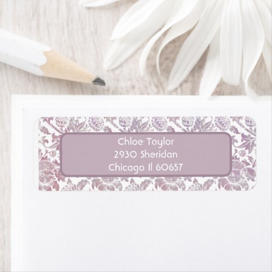 Mauve vintage botanisch patroon   etiket (Insitu)