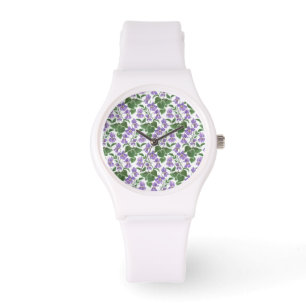  Mauve Violets Bloemen Wit Sportief horloge