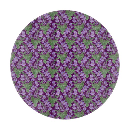 Mauve Violets Floral Pattern Glass Cutting Board Snijplank (Voorkant)