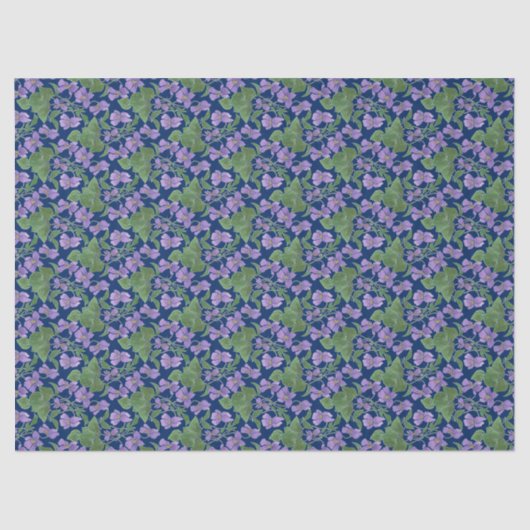 Mauve Violets op Navy Bloemen Custom Tissue Papier (Voorkant)