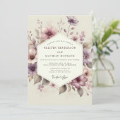 Mauve Waterverf Bloem Bruiloft Kaart (Staand voorkant)