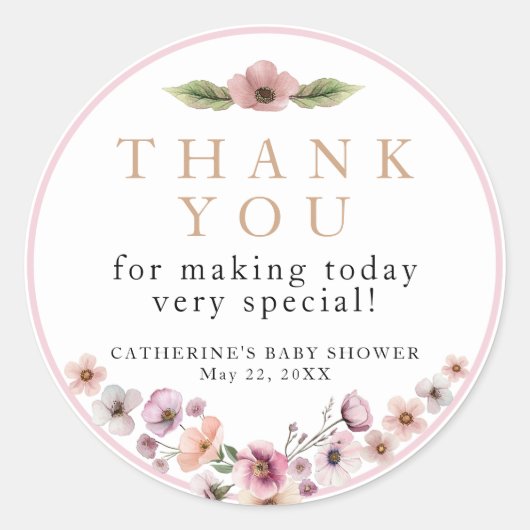 Mauve Waterverf Bloemen Dank u Sticker – Dusty (Voorkant)