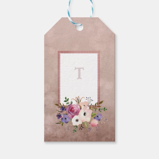  Mauve Waterverf Bloemen Initiaal Cadeaulabel (Voorkant)