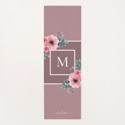Mauve | Waterverf bloemen Monogram Yoga Mat (Voorkant)