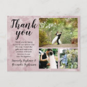 Mauve Waterverf bruiloft dank u aangepaste 3 foto Briefkaart (Voorkant)