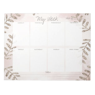 Mauve Waterverf Champagne Glitter Weekly Planner Notitieblok