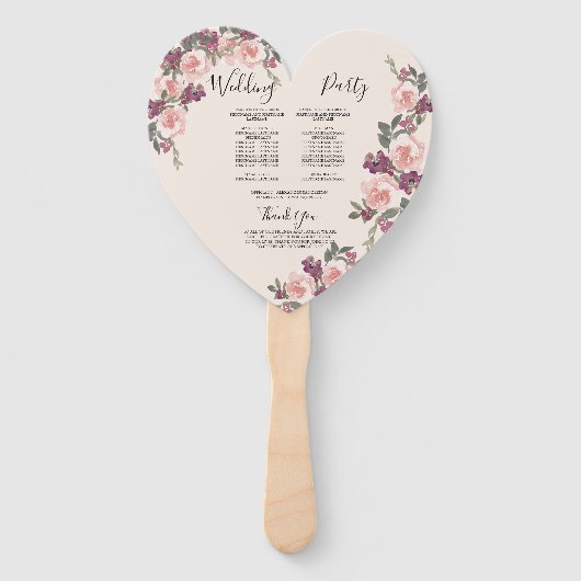 Mauve Waterverf Floral Wedding Ceremony Programme Handwaaier (Achterkant)