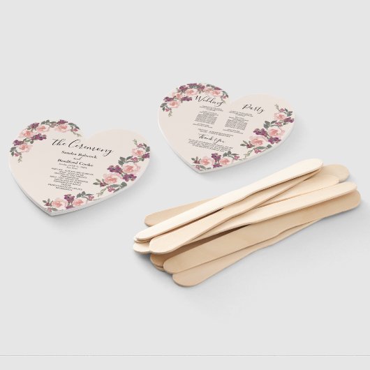 Mauve Waterverf Floral Wedding Ceremony Programme Handwaaier (Niet-gemonteerd)