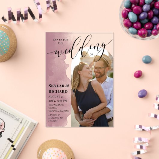 Mauve Waterverf Join Us Arch Fotobruiloft Acryl Uitnodigingen (Insitu (Viering))