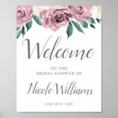 Mauve Waterverf Roos Floral Vrijgezellenfeest Welk Poster (Voorkant)