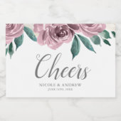 Mauve Waterverf Rozen Bloemenbruiloft Mini Sparkling Wijnetiket (Enkel label)