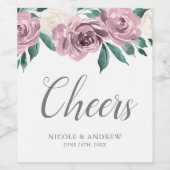 Mauve Waterverf Rozen Bloemenbruiloft Wijn Etiket (Enkel label)