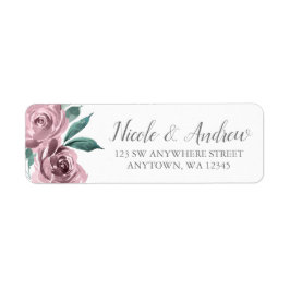 Mauve Waterverf Rozen Floral retour adres Etiket