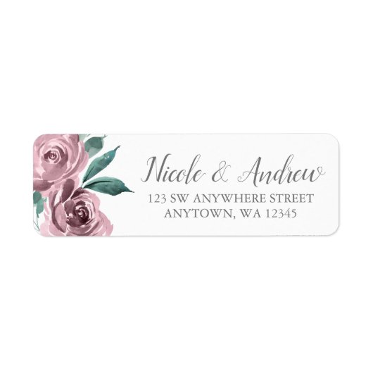 Mauve Waterverf Rozen Floral retour adres Etiket (Voorkant)