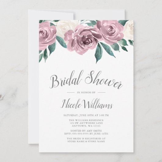 Mauve Waterverf Rozen Floral Vrijgezellenfeest Kaart (Voorkant)